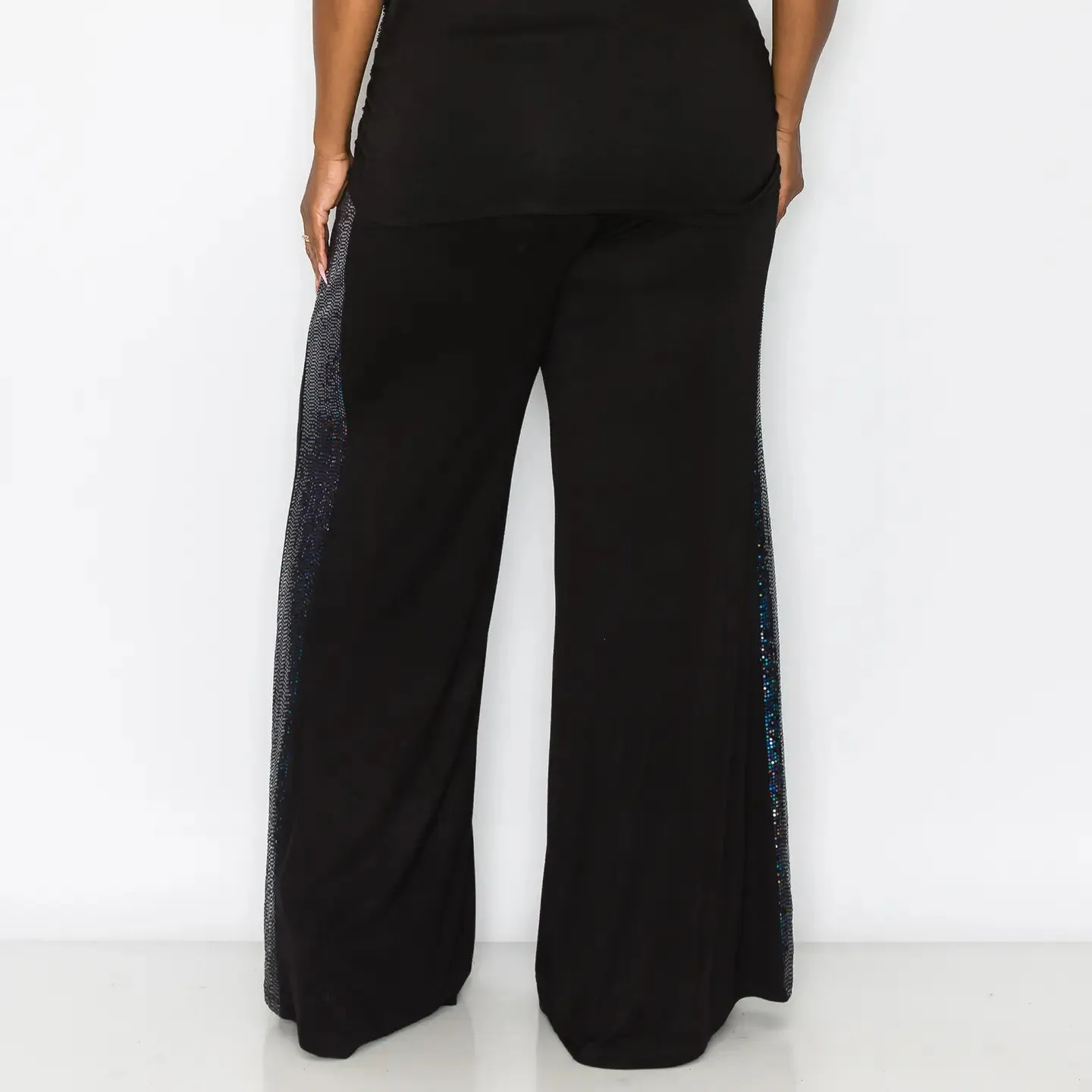 Sequin Side Contrast Wide Leg Pants Curve