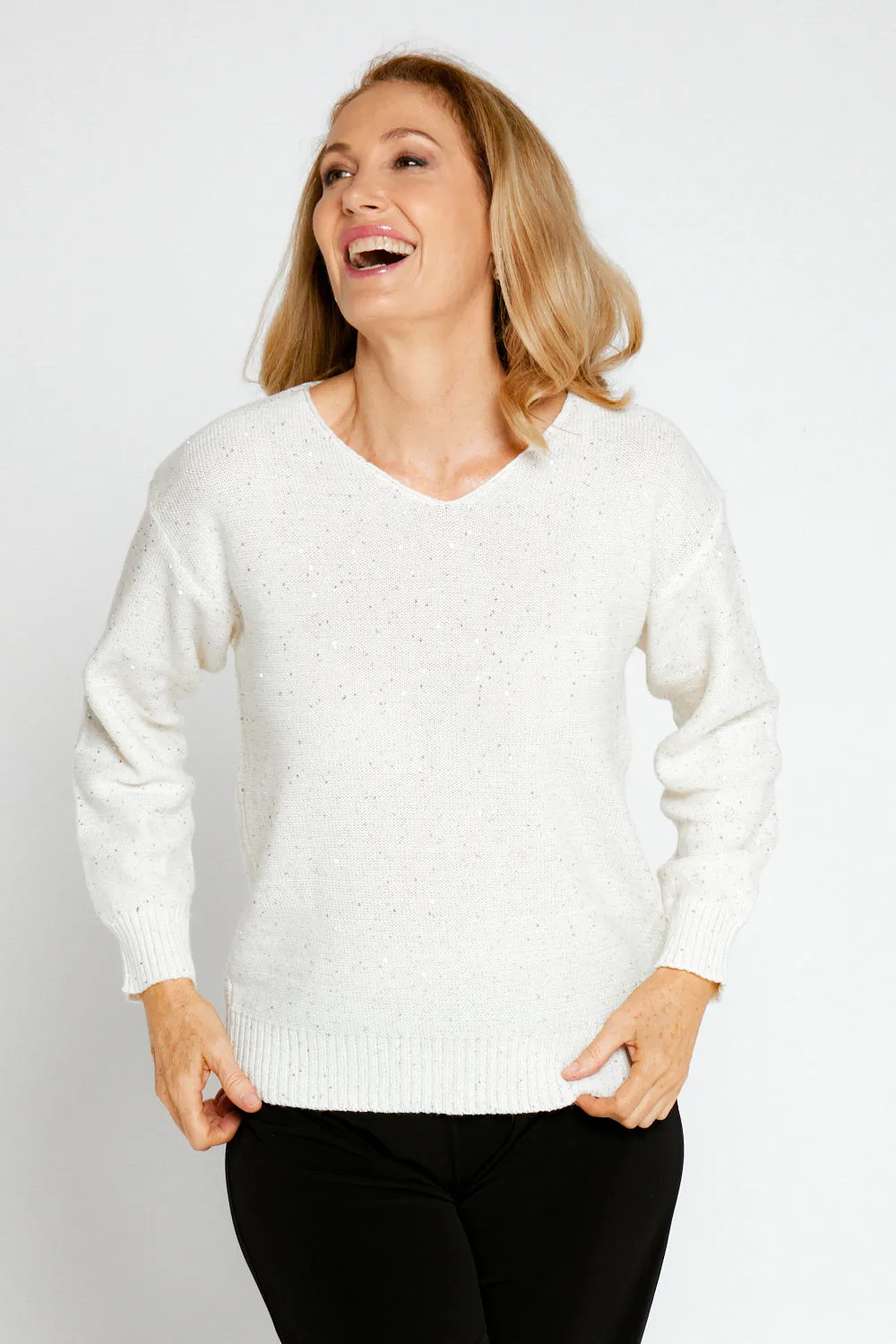 Shani Sequin Knit Jumper - Ivory Snow