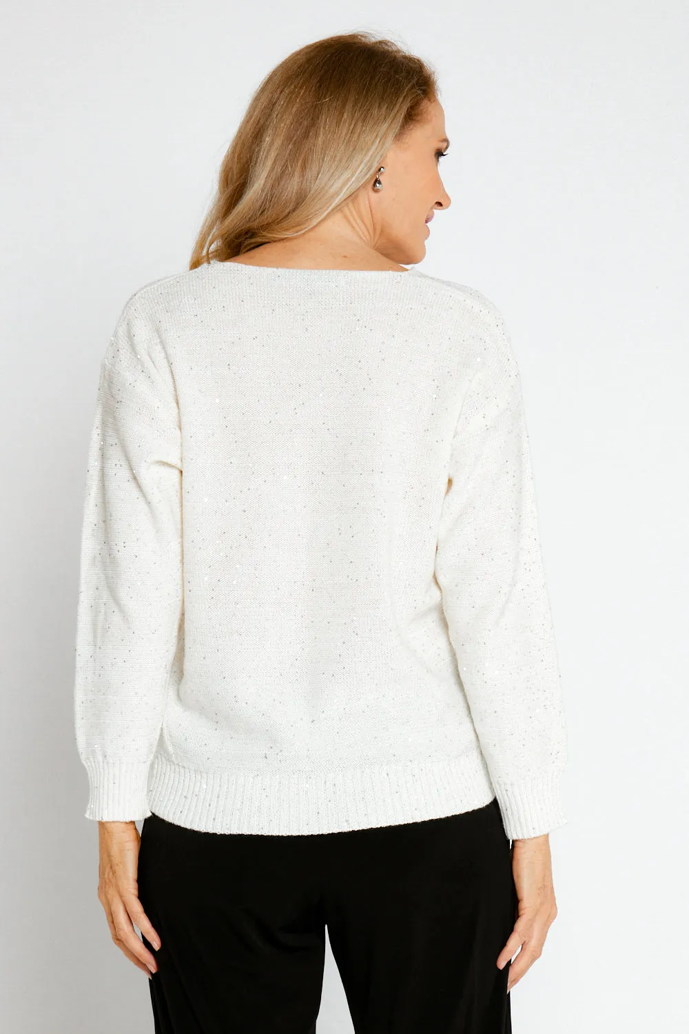 Shani Sequin Knit Jumper - Ivory Snow