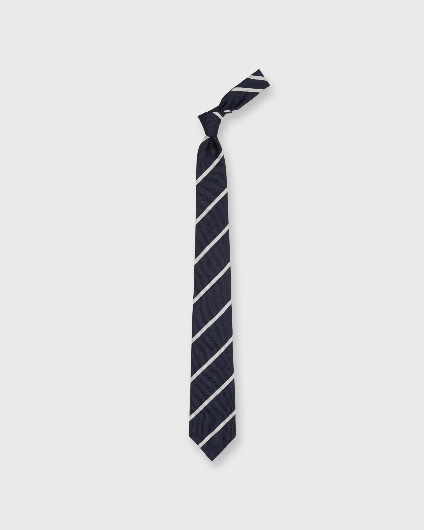 Silk Woven Tie in Midnight/Bone Bar Stripe