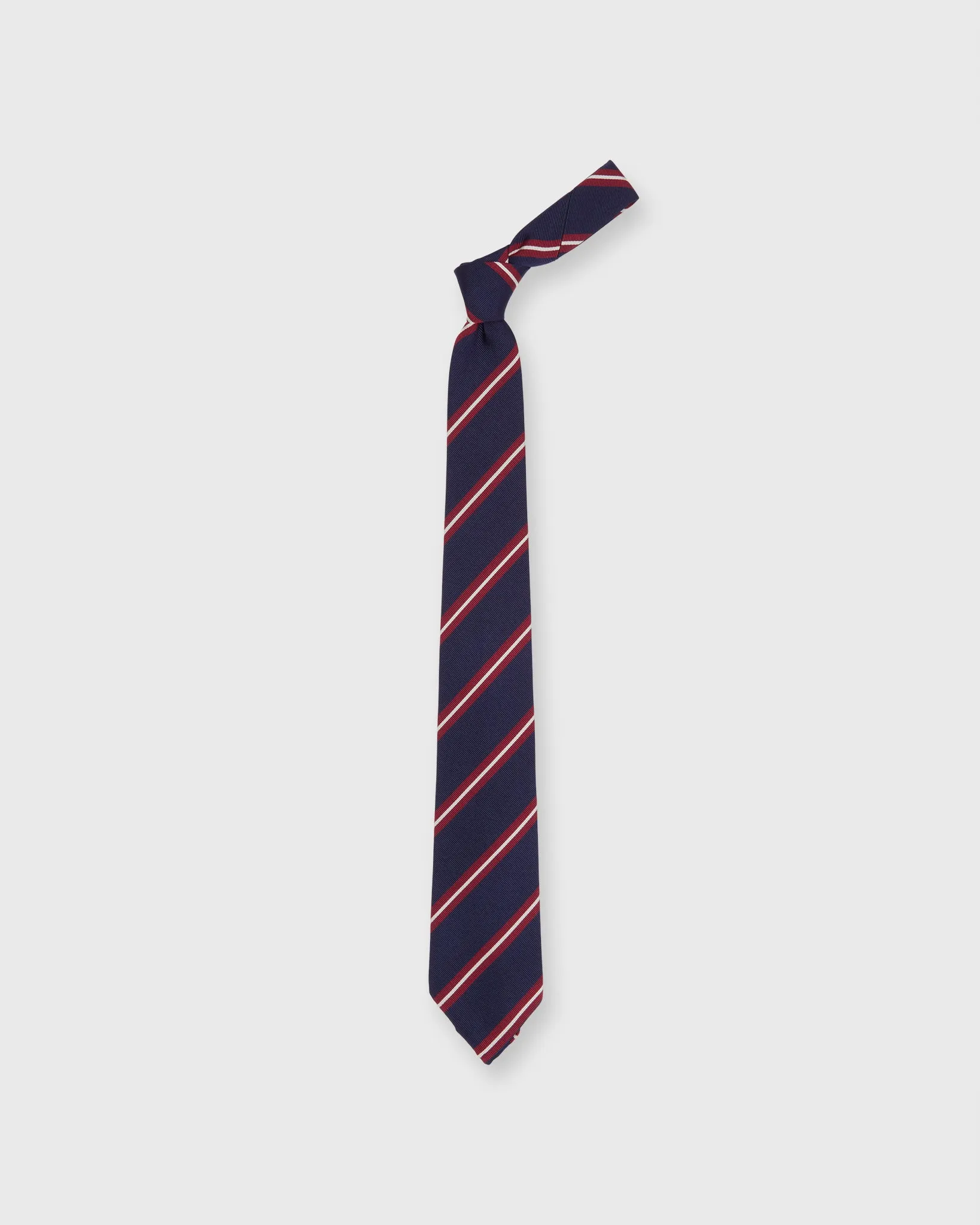 Silk/Cotton Woven Tie in Navy/Red/Bone Stripe