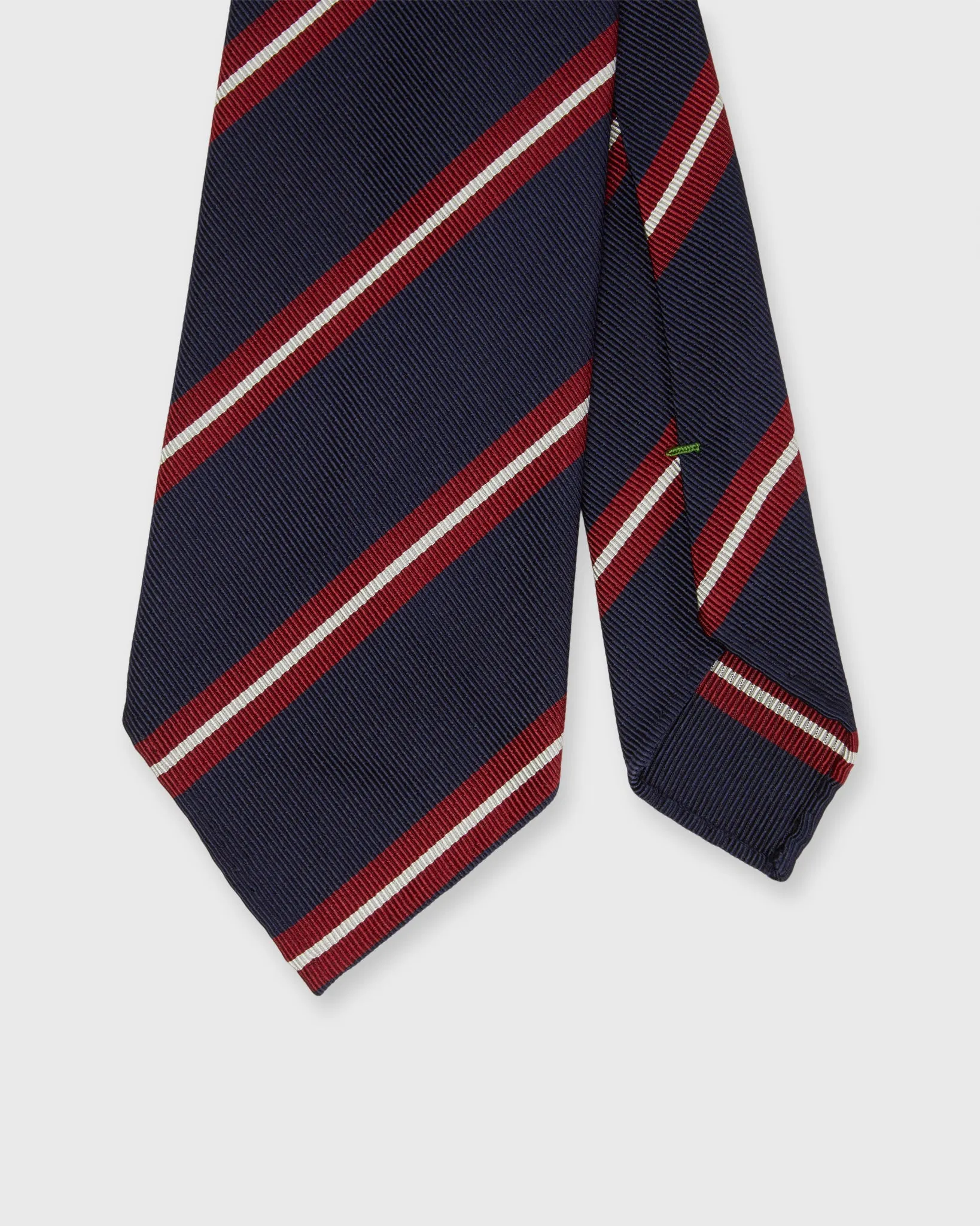 Silk/Cotton Woven Tie in Navy/Red/Bone Stripe