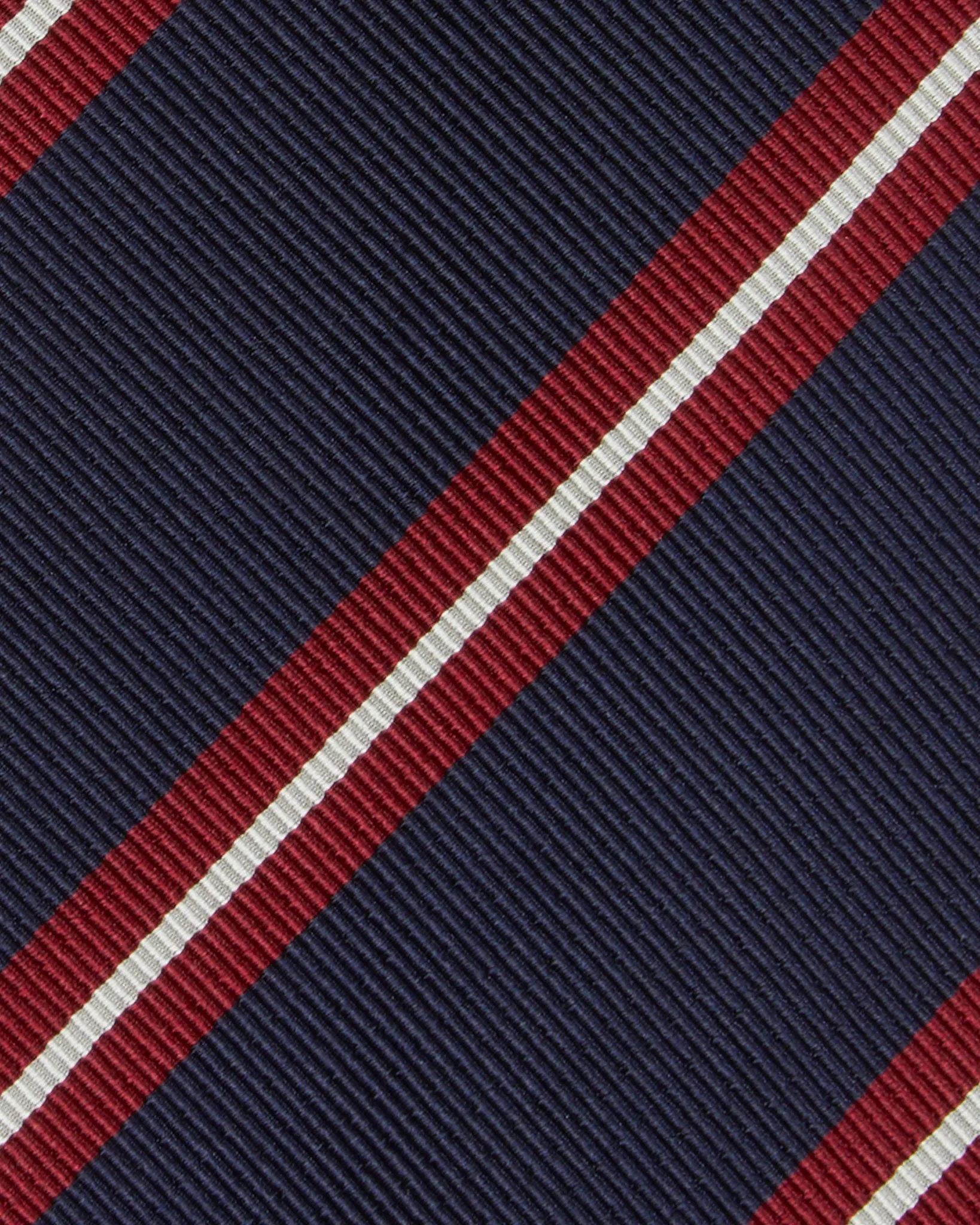 Silk/Cotton Woven Tie in Navy/Red/Bone Stripe