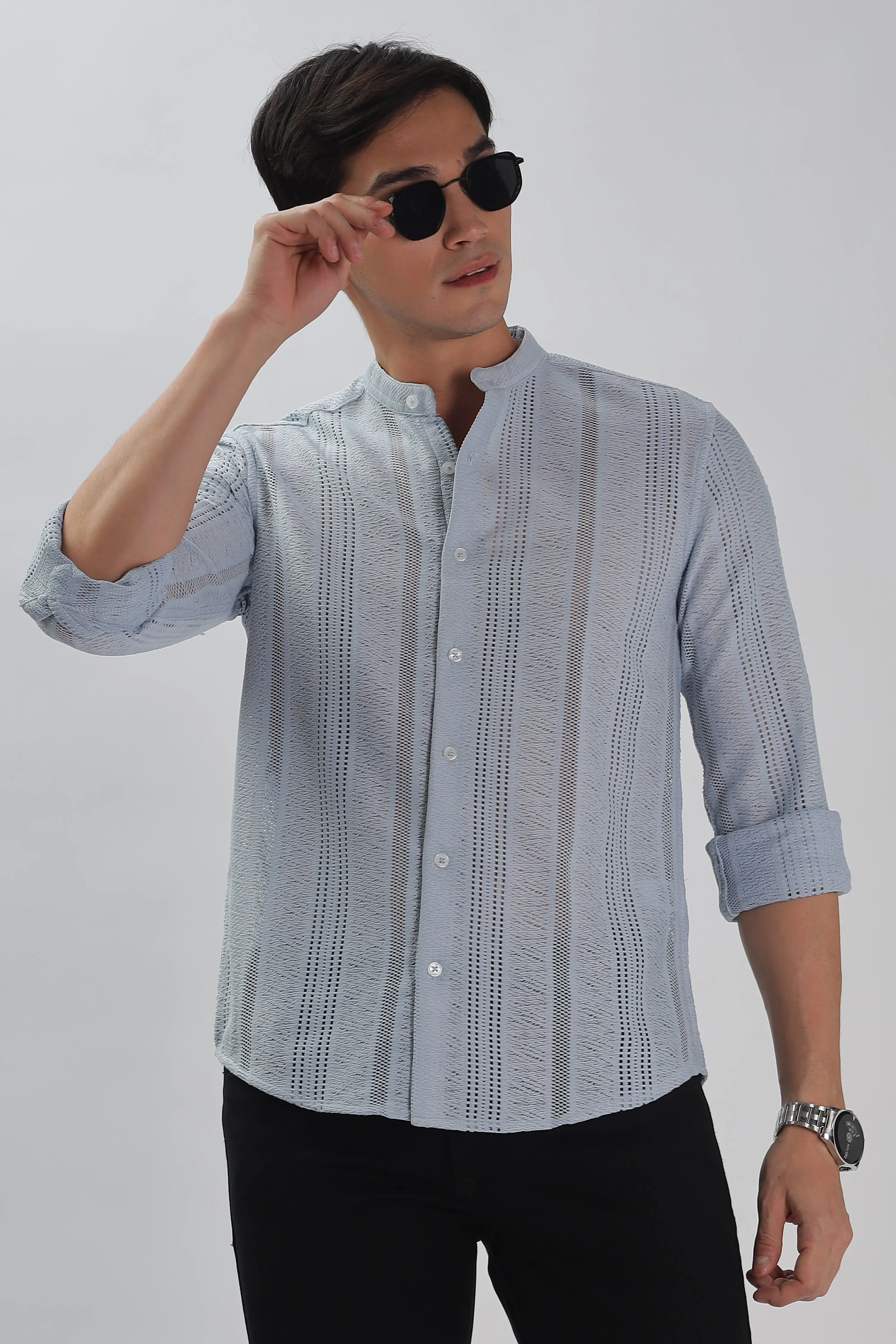 Sky Blue Jacquard Knit Shirt