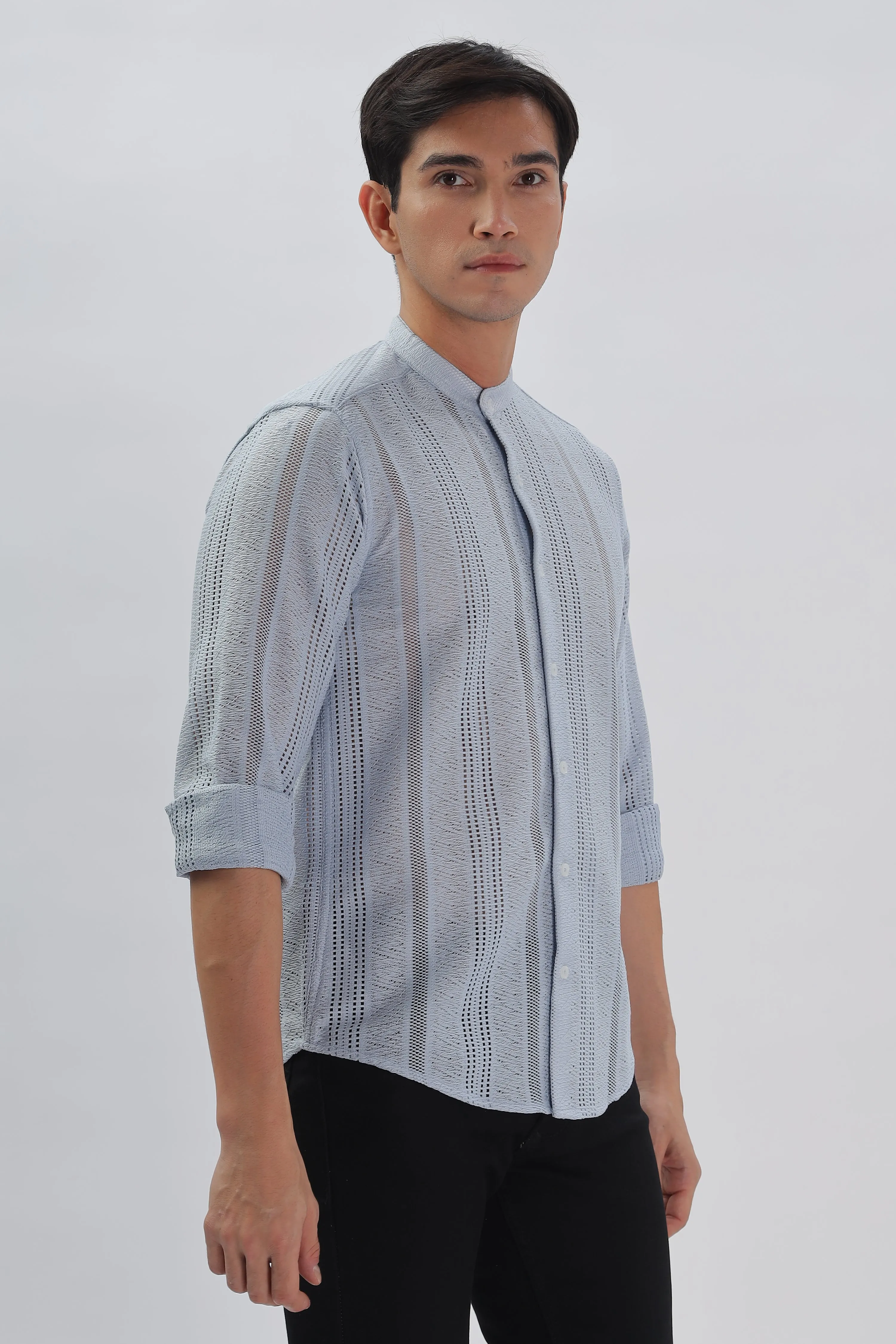 Sky Blue Jacquard Knit Shirt