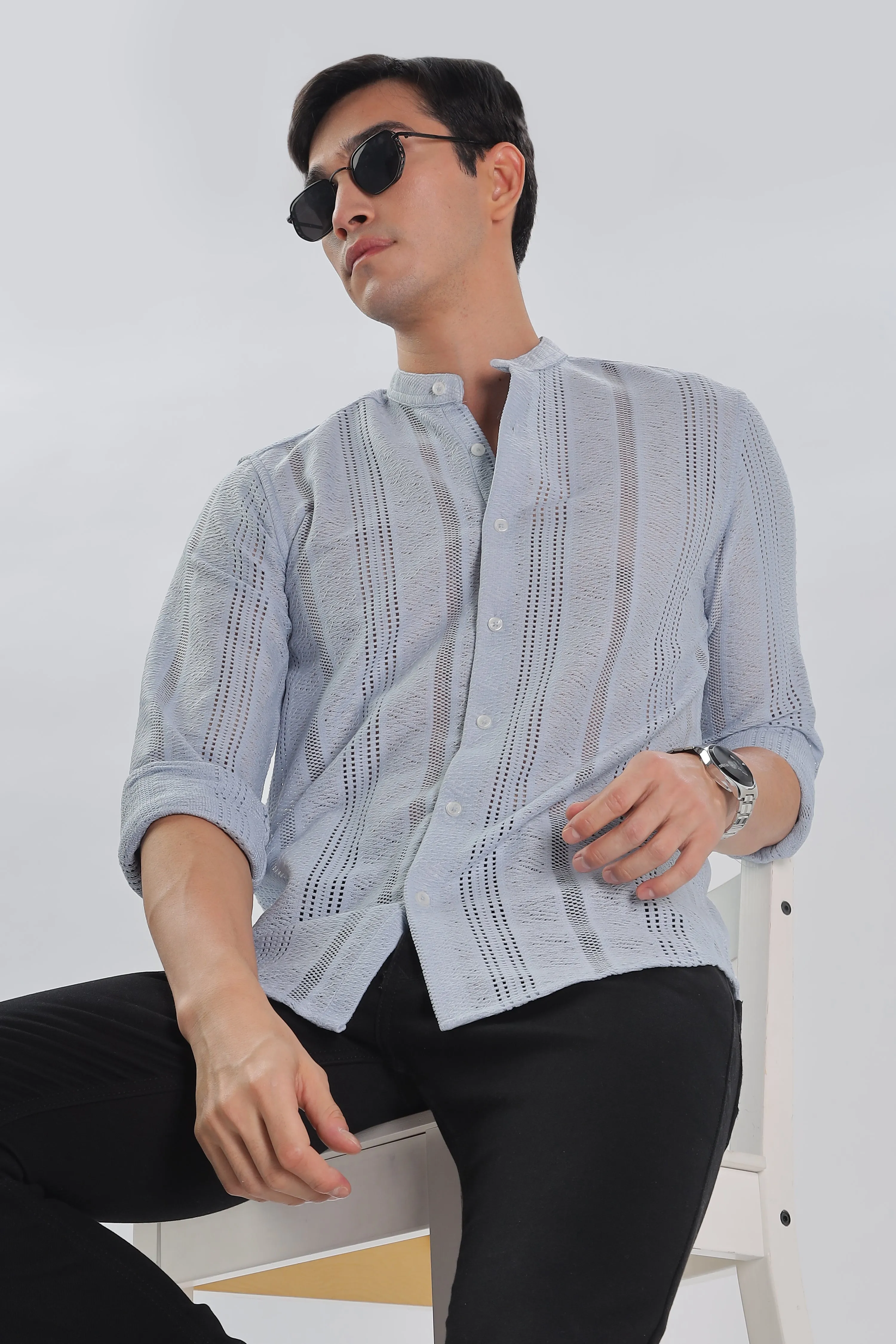 Sky Blue Jacquard Knit Shirt