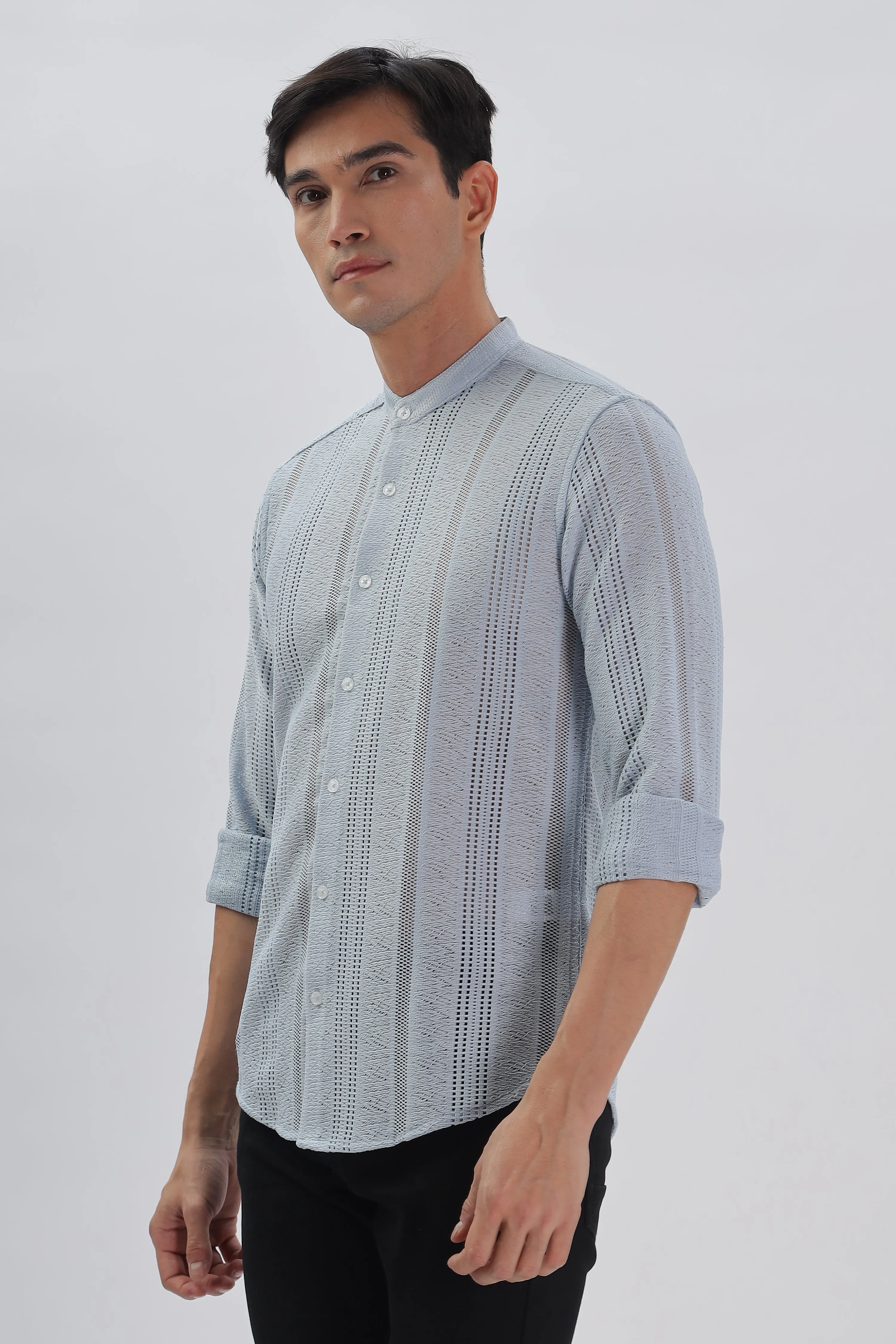 Sky Blue Jacquard Knit Shirt