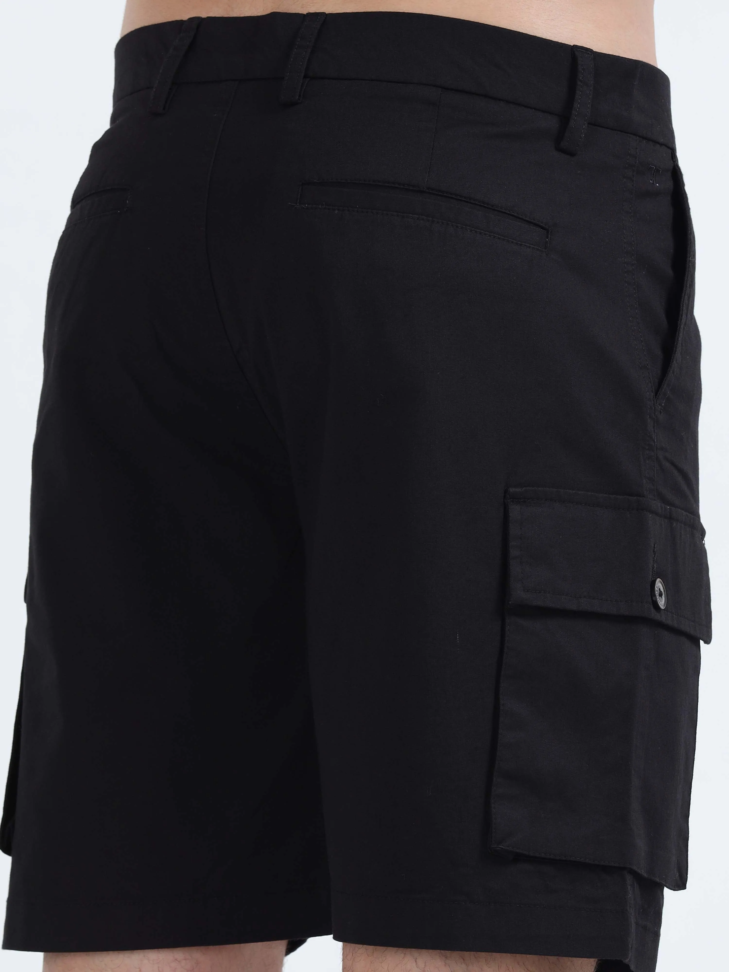 Soft Cotton Pleated Black Cargo Shorts