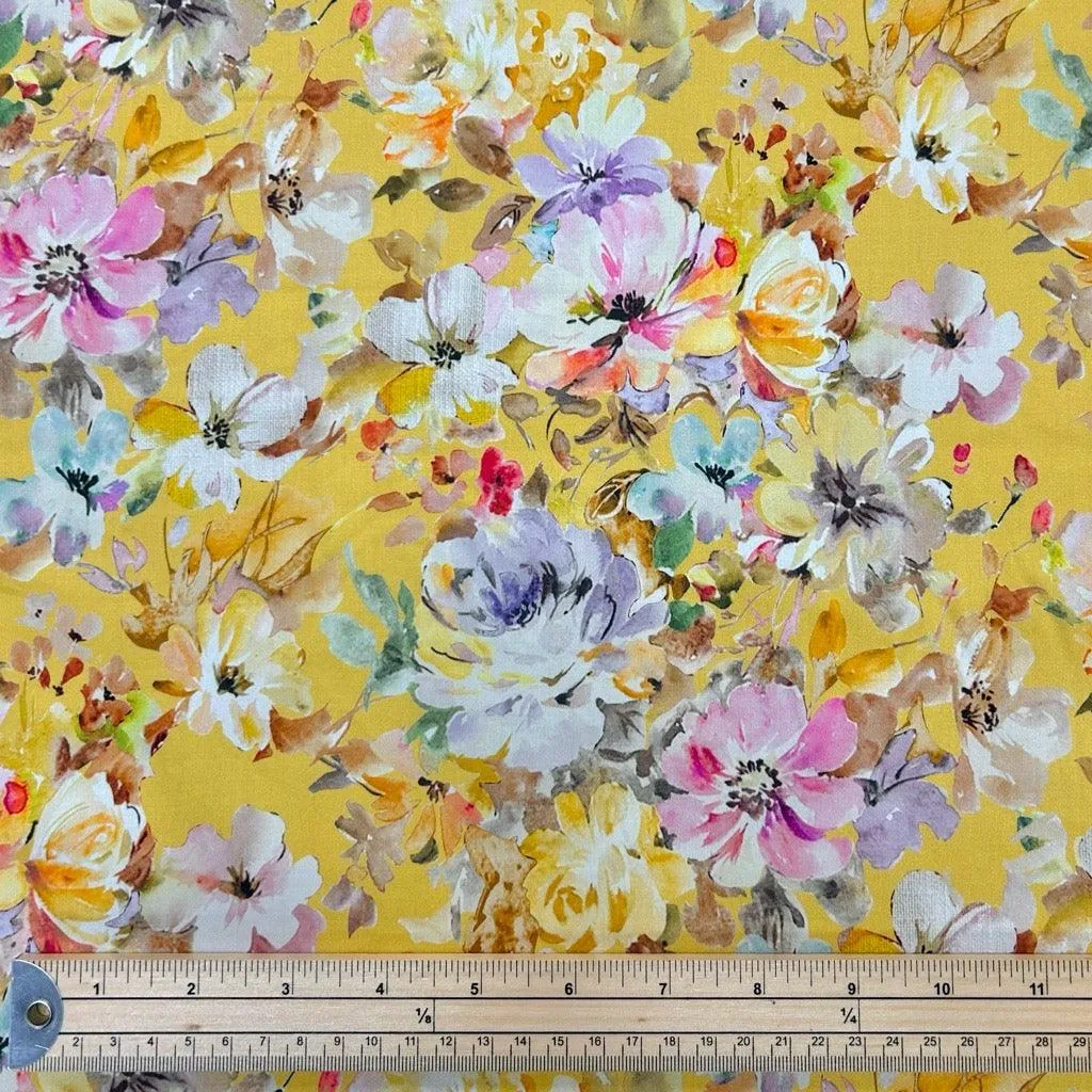 Spring Bouquet on Yellow Cotton Sateen Fabric