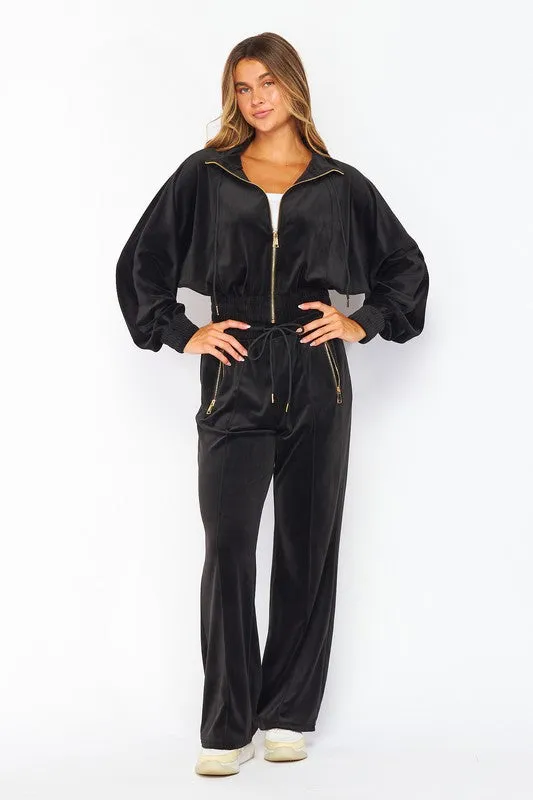 Super Soft Velvet Golden Zip Set (Pants   Jacket)