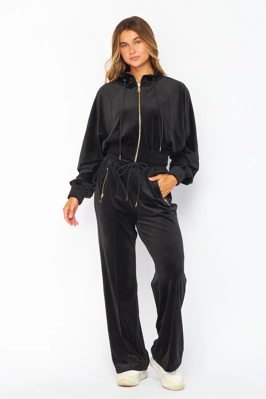 Super Soft Velvet Golden Zip Set (Pants   Jacket)