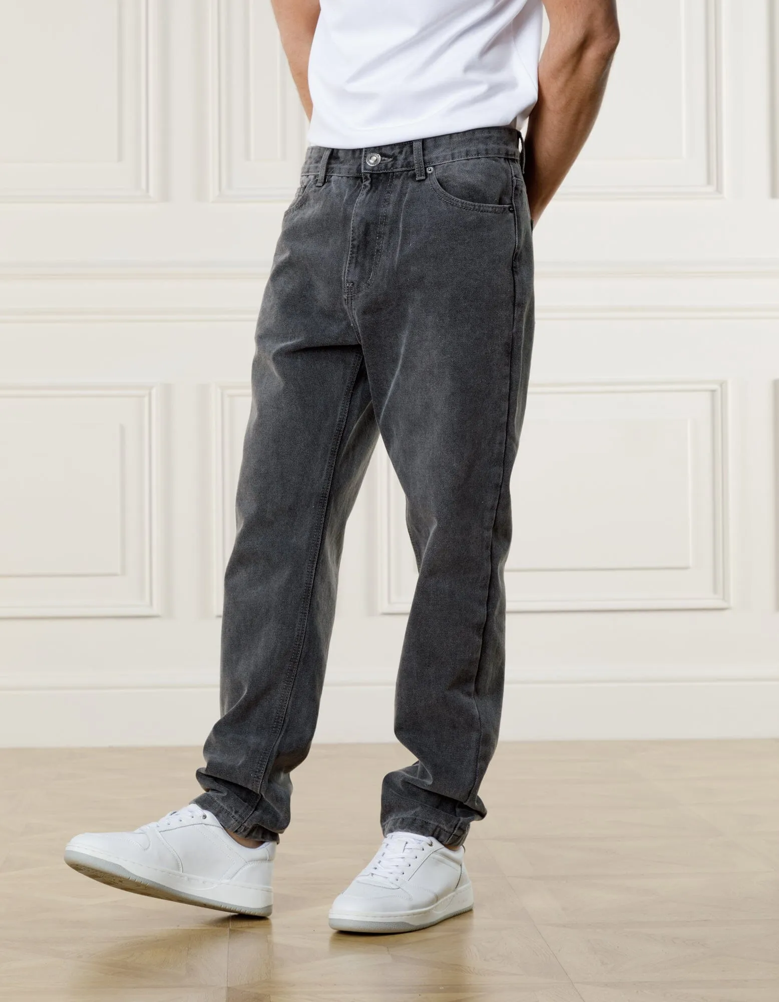 Washed Grey Straight Leg Jeans