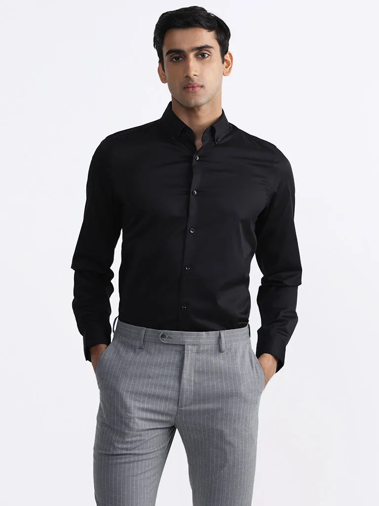 WES Formals Plain Black Slim-Fit Shirt