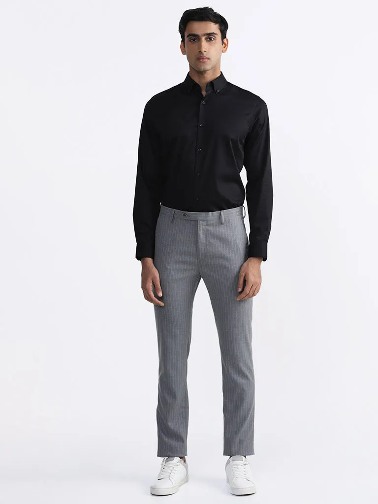 WES Formals Plain Black Slim-Fit Shirt