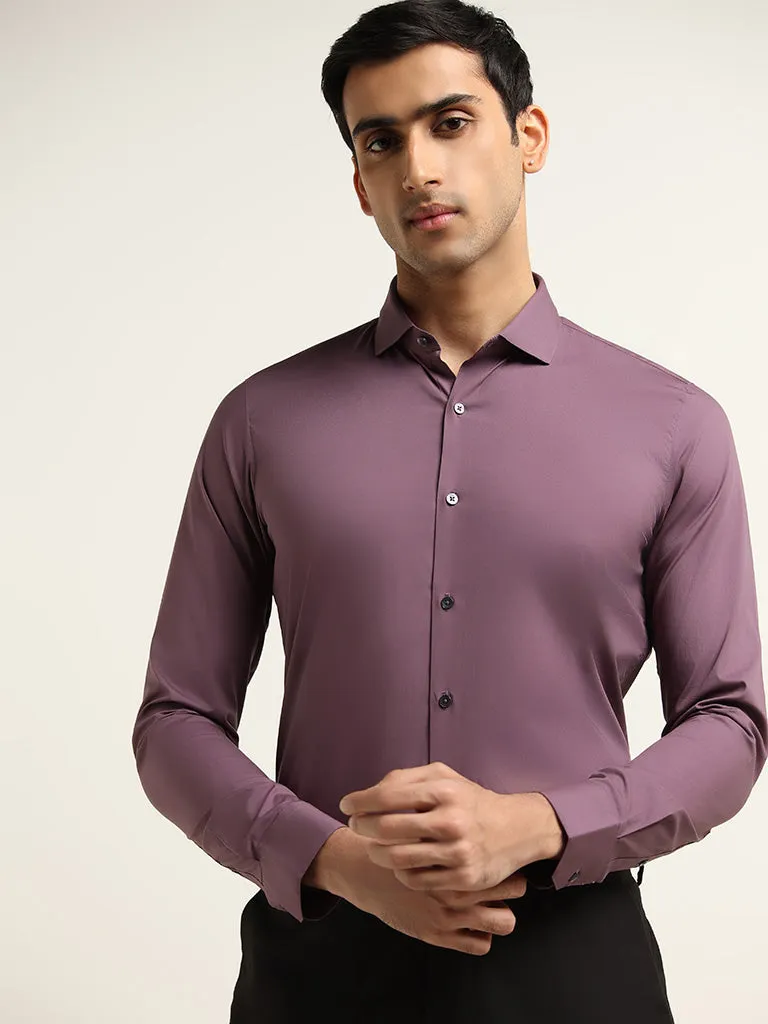 WES Formals Plum Cotton Blend Ultra-Slim Fit Shirt