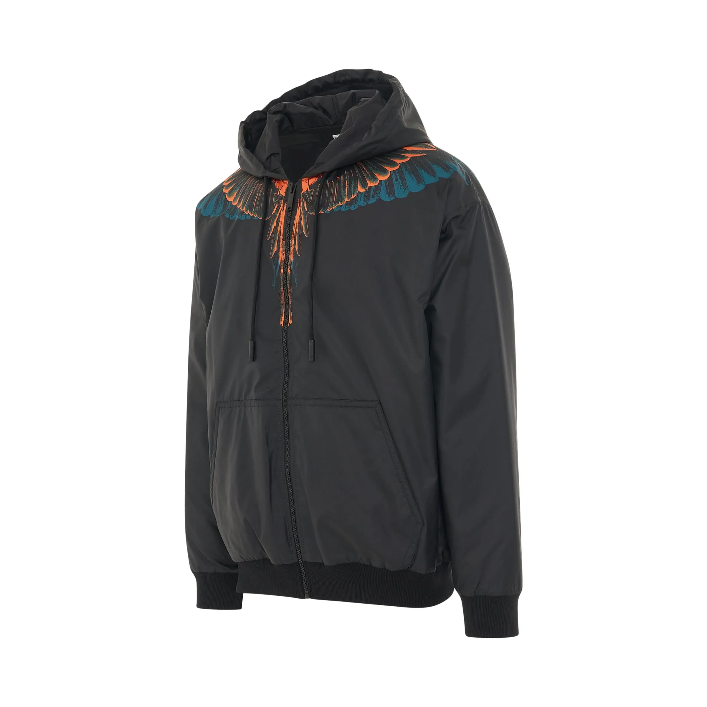 Wings Nylon Pad Comfy Hoodie in Black/Orange