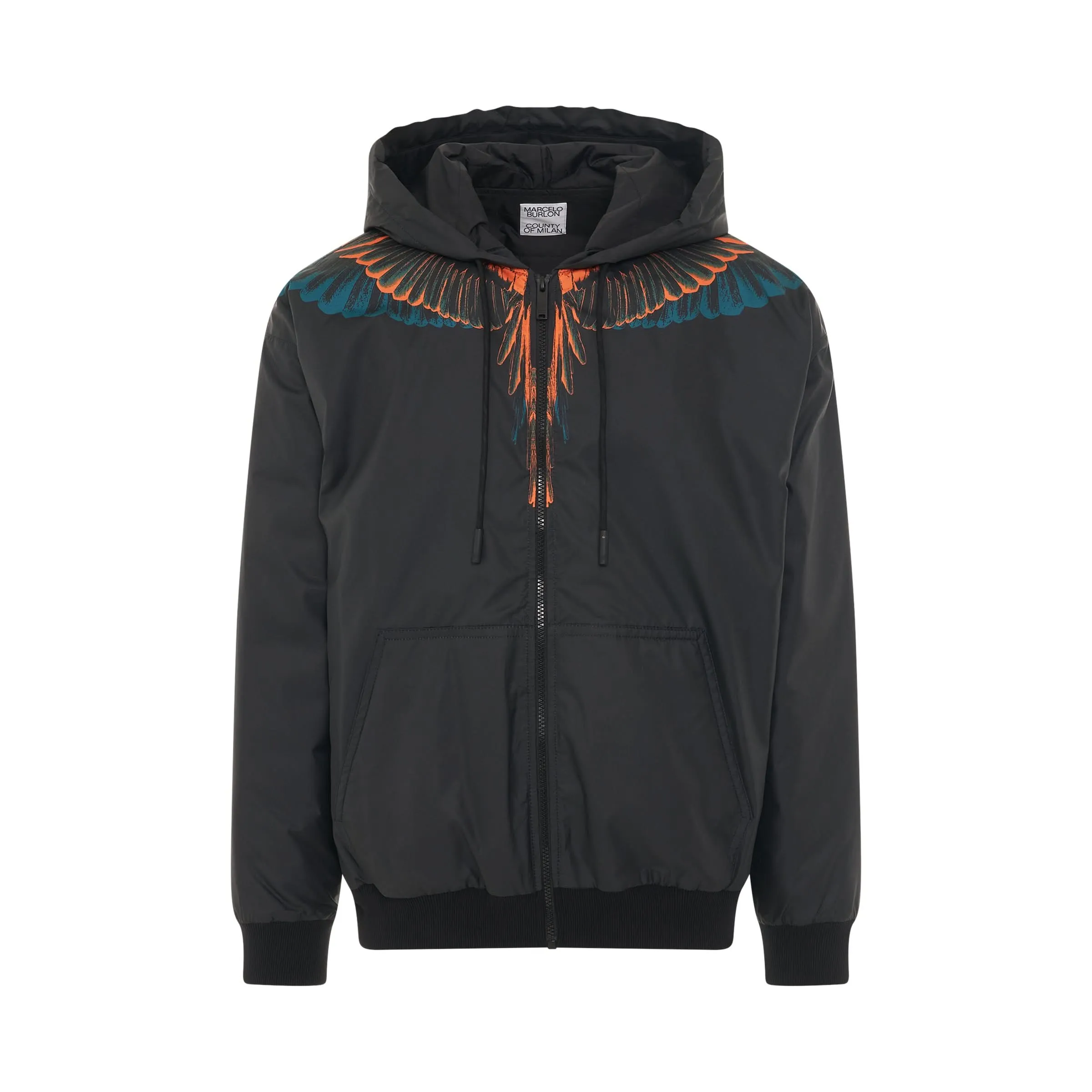 Wings Nylon Pad Comfy Hoodie in Black/Orange